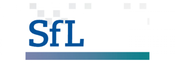 Letters "SFL" spelt out in blue with a dark to light blue gradient underline