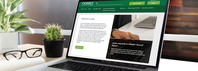 Laptop on a desk displaying the nasen home page