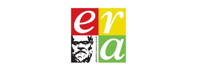 'era' logo (which is three coloured squares and a fourth square of a black and white man) on a white background