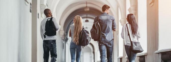 students walking away from camera