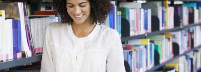 teacher in library