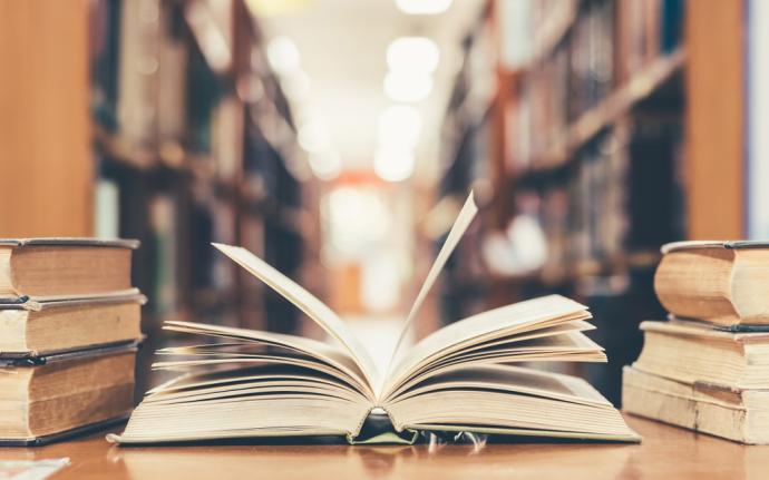 Open book in a library