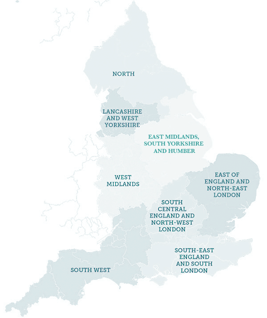 Image shows a map of England broken down in WSS Regions