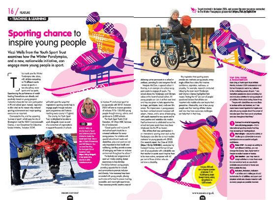 Sporting Chance double page spread from nasen Connect March 2022